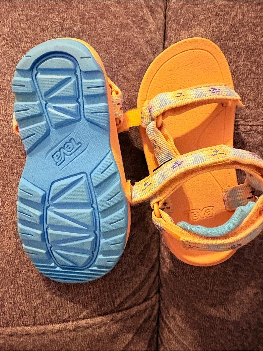 Teva Kids Orange Sandals with Light Blue Accents